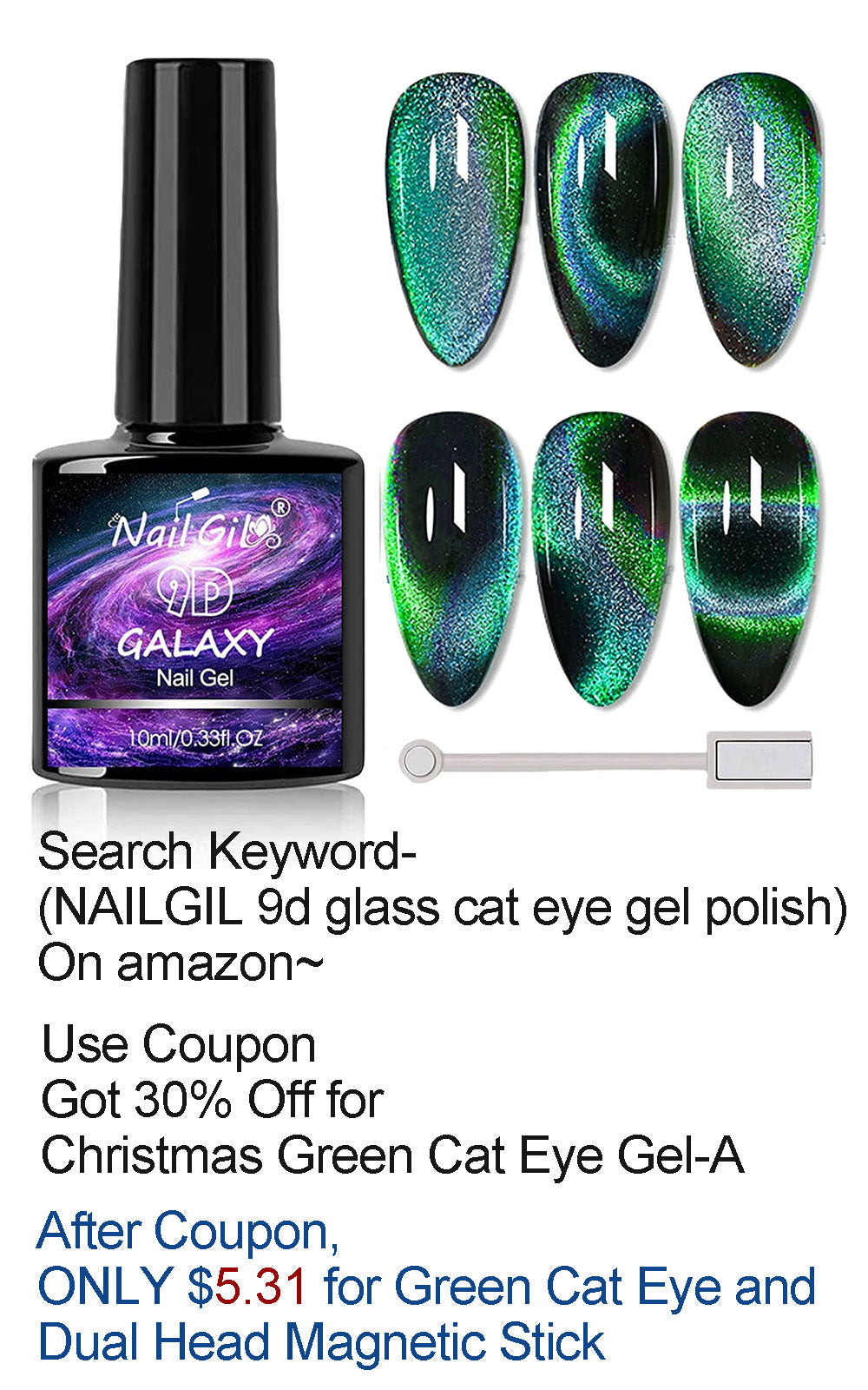 NAILGIL Christmas Green Cat Eye Gel Polish- AA