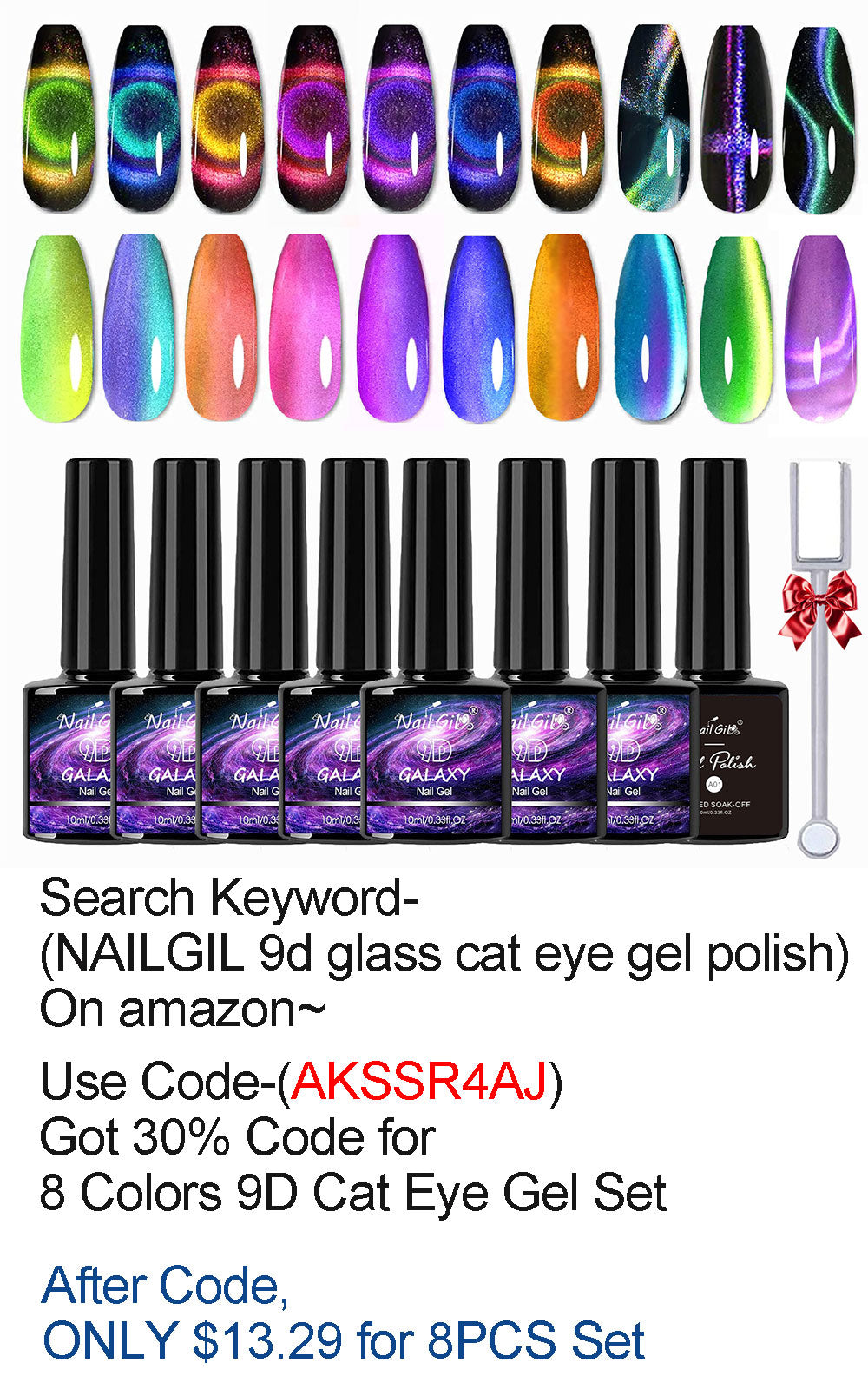 NAILGIL 9D Glass Cat Eye Set-8PCS